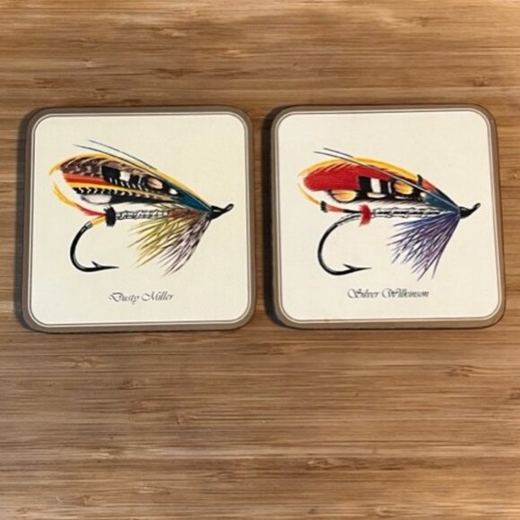 Vintage Pimpernel Coasters Cork back fish lures fisherman enthusiast Set of 6 - Picture 2 of 6